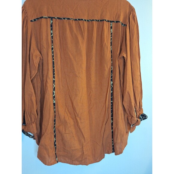 JOHN MARK Popover Top Women's Sz L Animal Trim Coastal Boho Lagenlook Mature - Picture 14 of 14